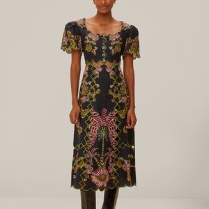 NEW FARM Rio Black Ravenala Short Sleeve Maxi Dress European Flax Linen Size S